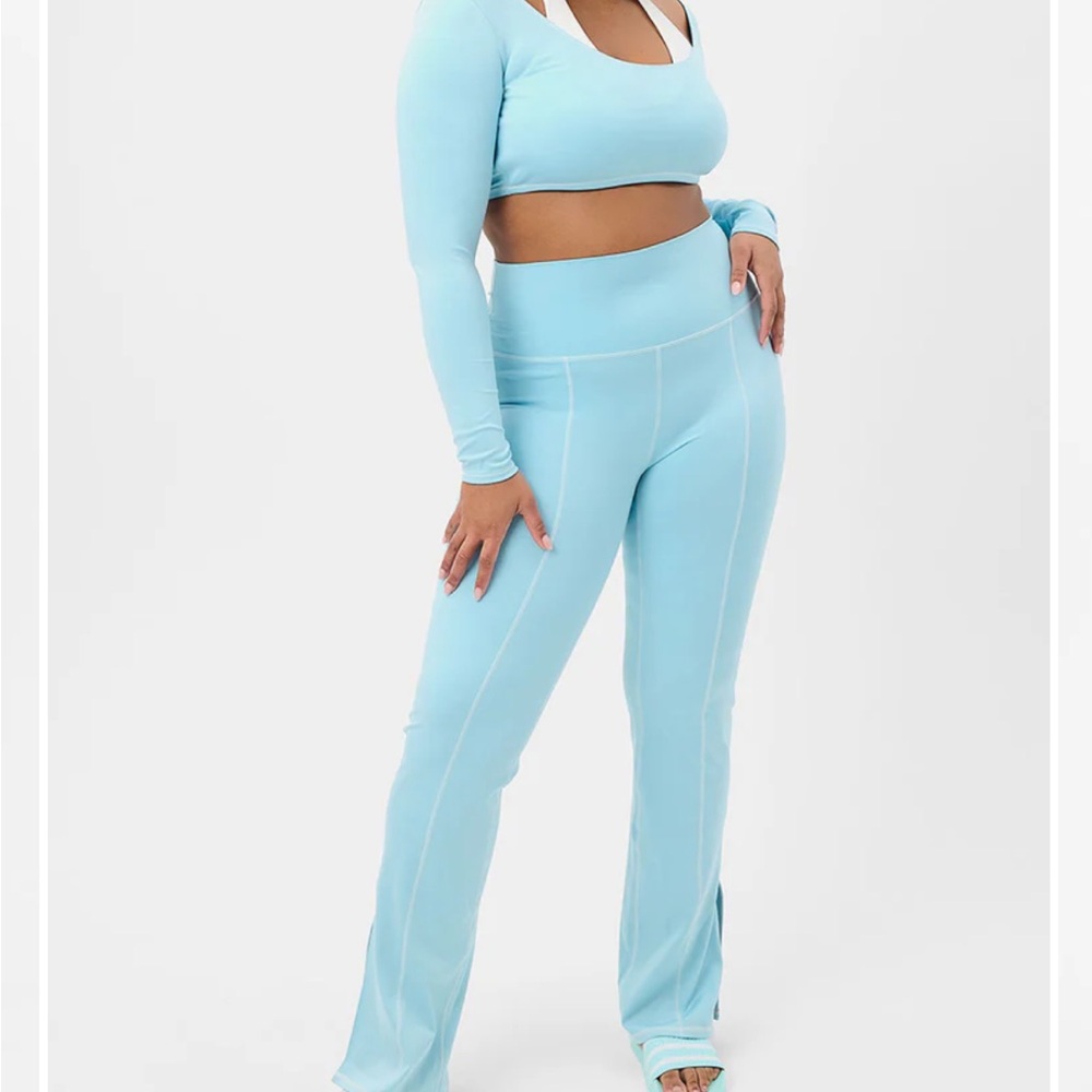 Frankie's Bikinis Blue High Waisted Flare Leggings